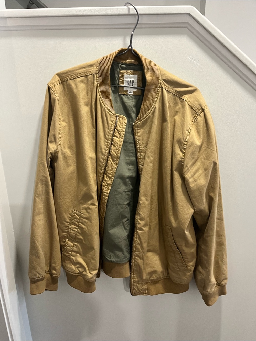 GAP Men’s Tan Bomber Jacket with Olive Lining